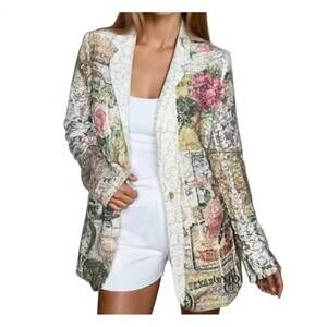 NEW ORIGAMI western glam sequin embellished lace blazer in ivory multi
